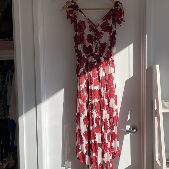 Women Floral red maxi pleated dress size 0 - Picture 4 of 8
